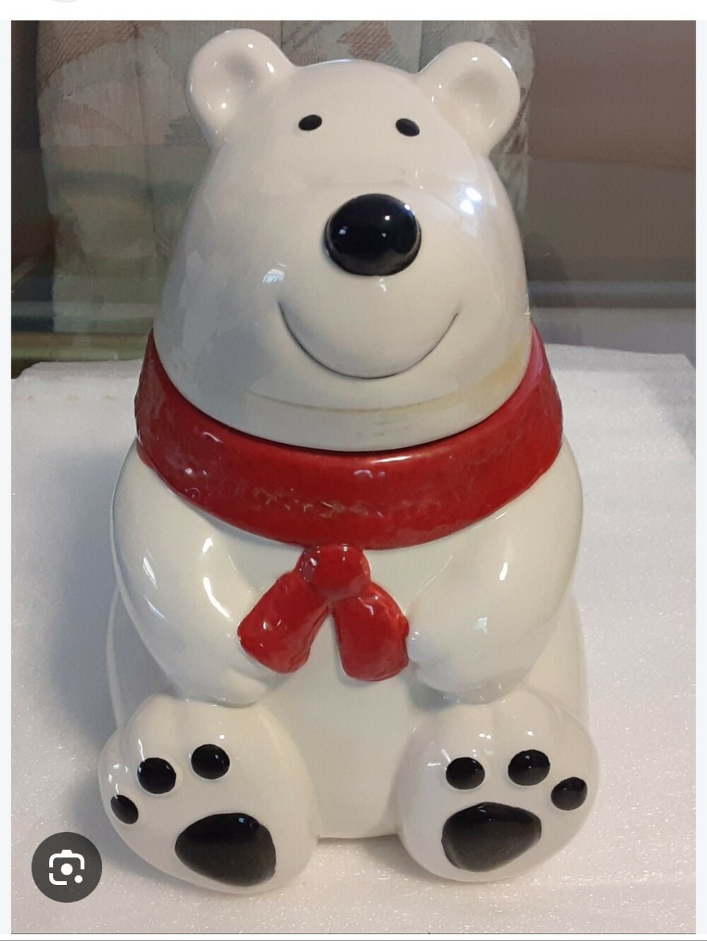 White Ceramic Polar Bear Cookie Jar with Red Scarf - Home Accents